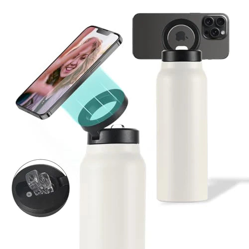 Insulated Water Bottle Compatible Magsafe Water Bottle with Phone Holder,Stainless Steel Water Bottle with Magnetic Phone Tripod